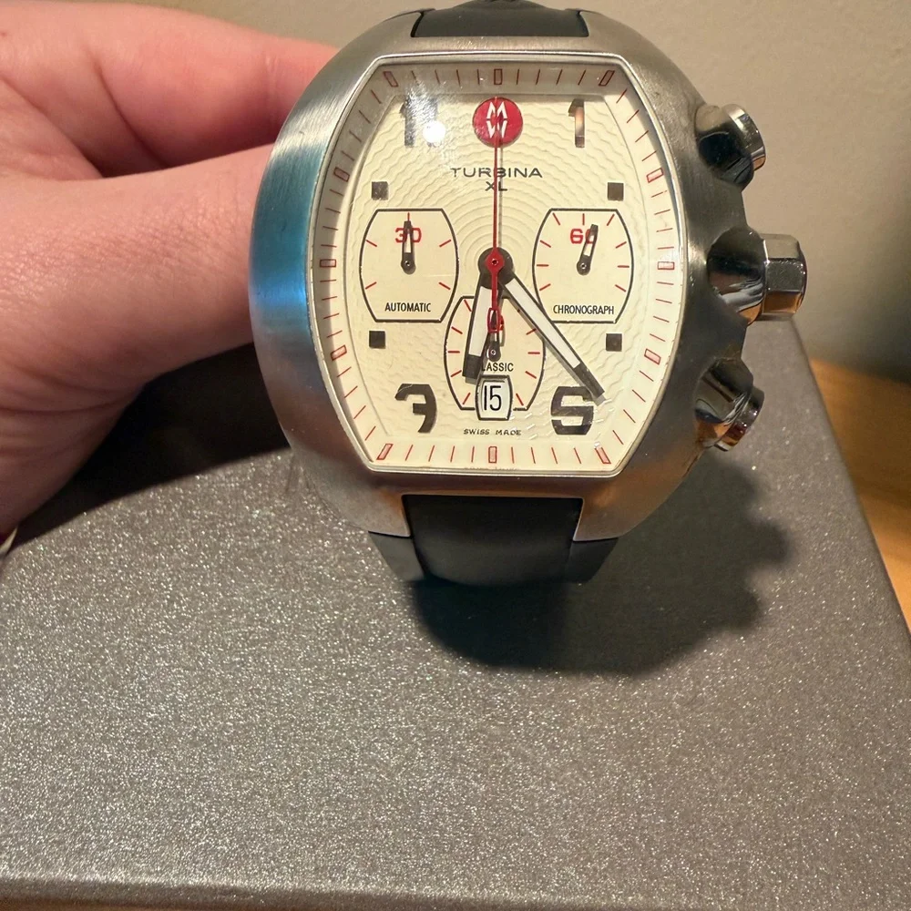 Michele White Dial Automatic Chronograph with Red Accents